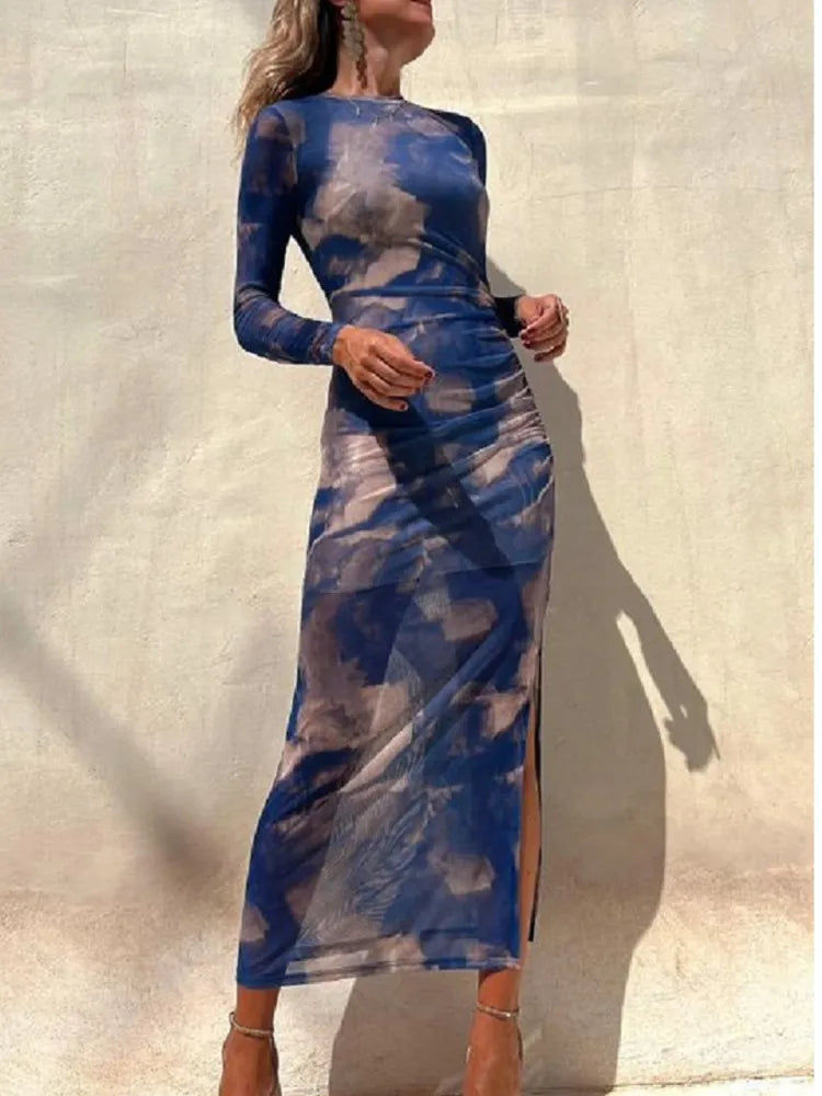 Women's Mesh Print Midi Dress