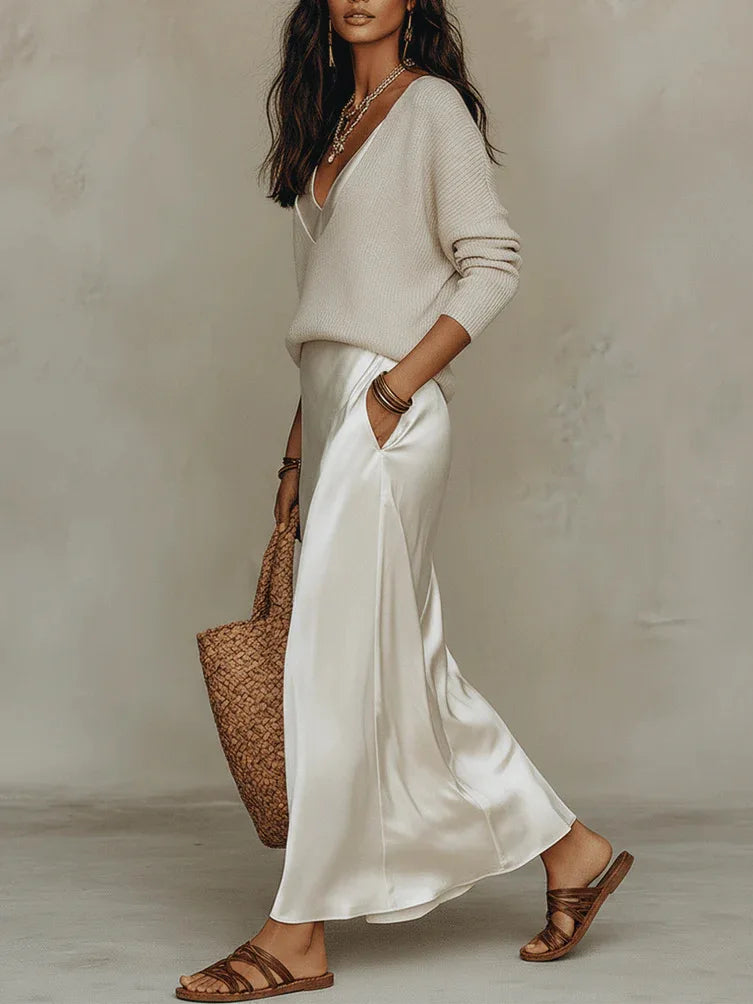 Women's Satin and Knit Two Piece