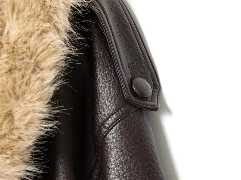 Women's Faux Fur Collar Jacket – Oversized Brown Coat