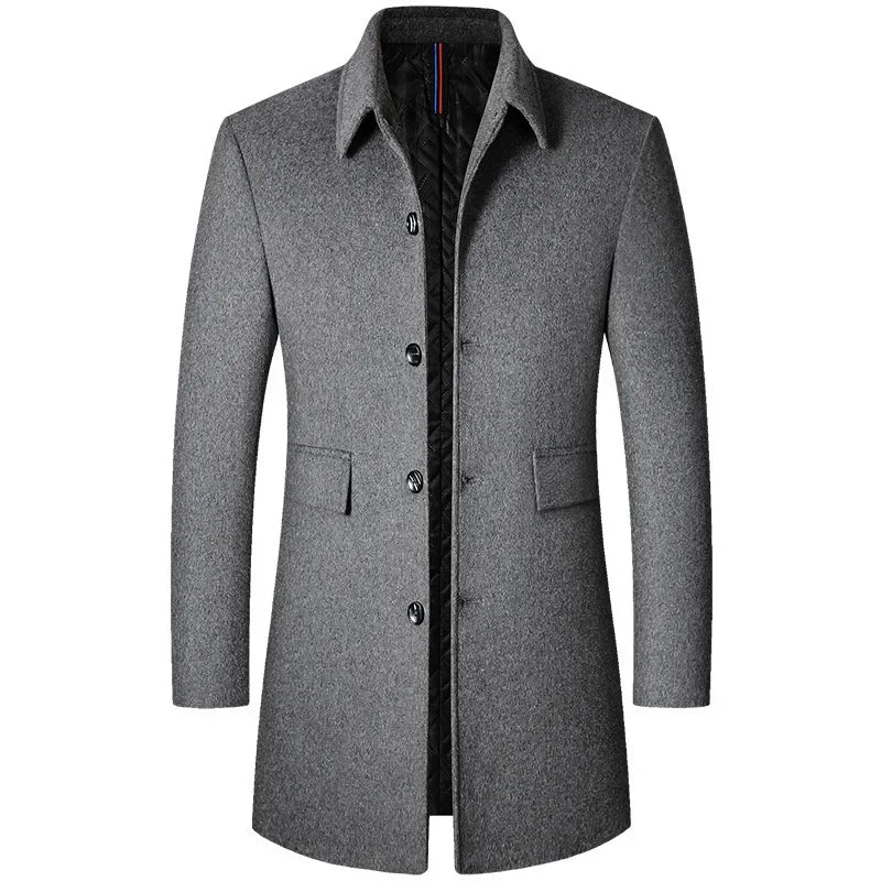 Men's Long Wool Overcoat – Single Breasted