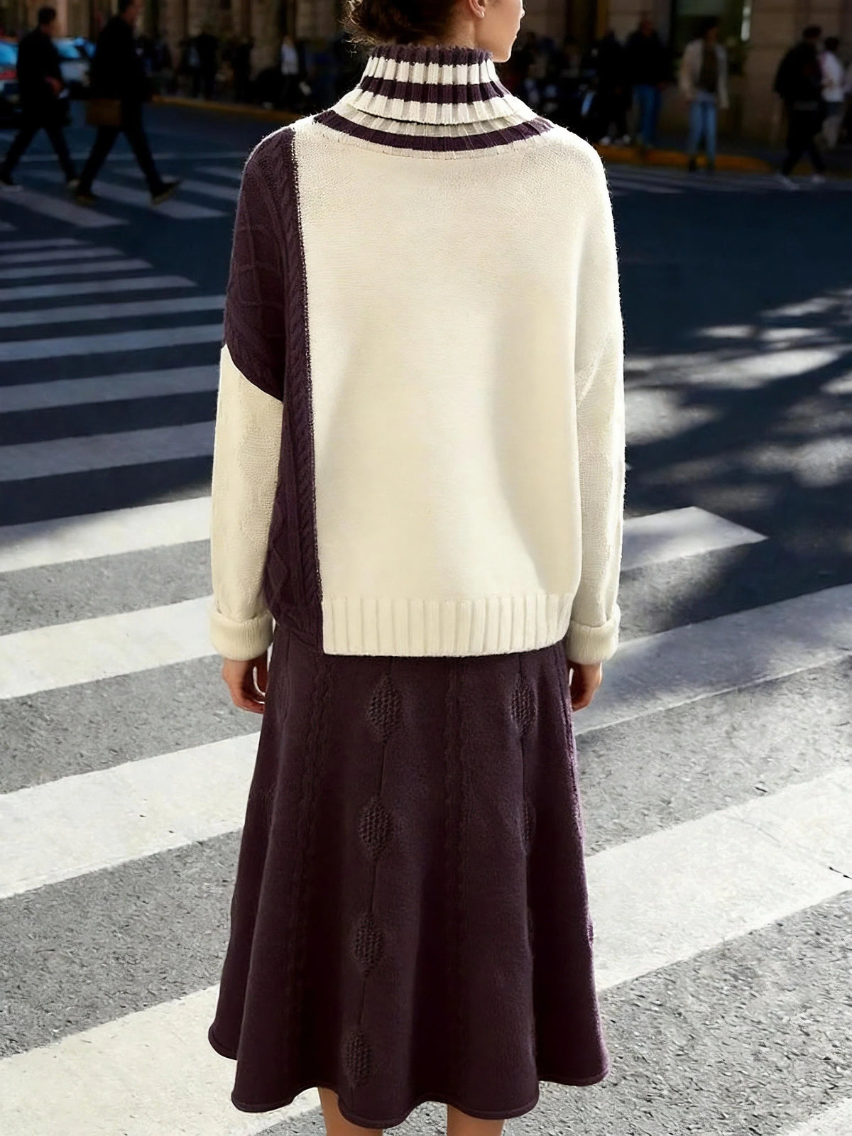 Women's Knitted Co-ord Set – Roll Neck Jumper & Midi Skirt