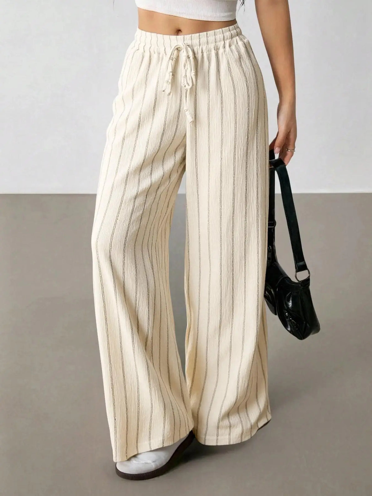 Women's Belted Striped Trousers