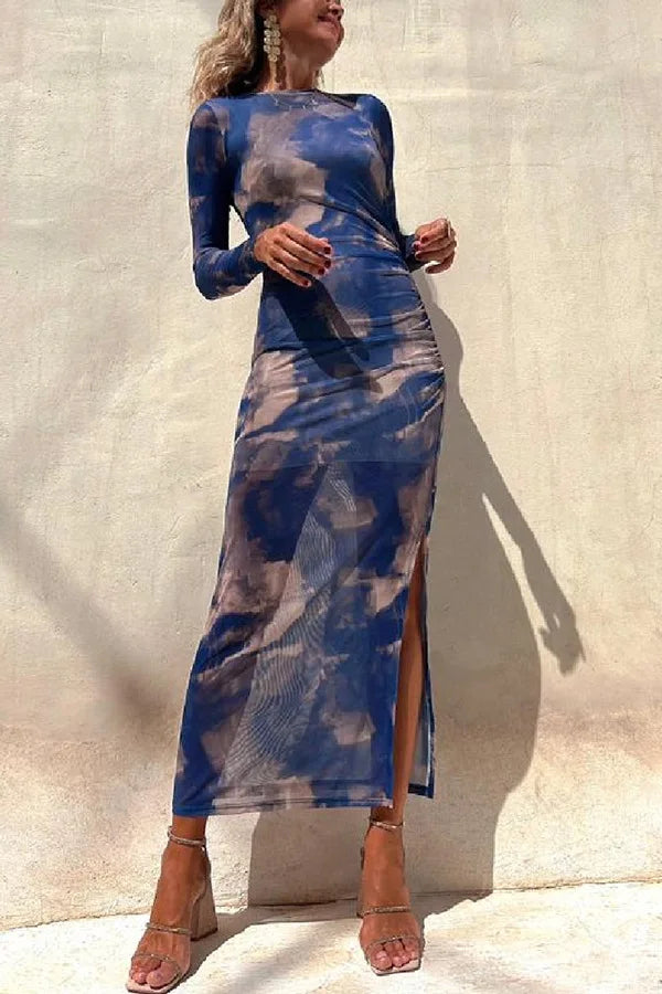 Women's Mesh Print Midi Dress