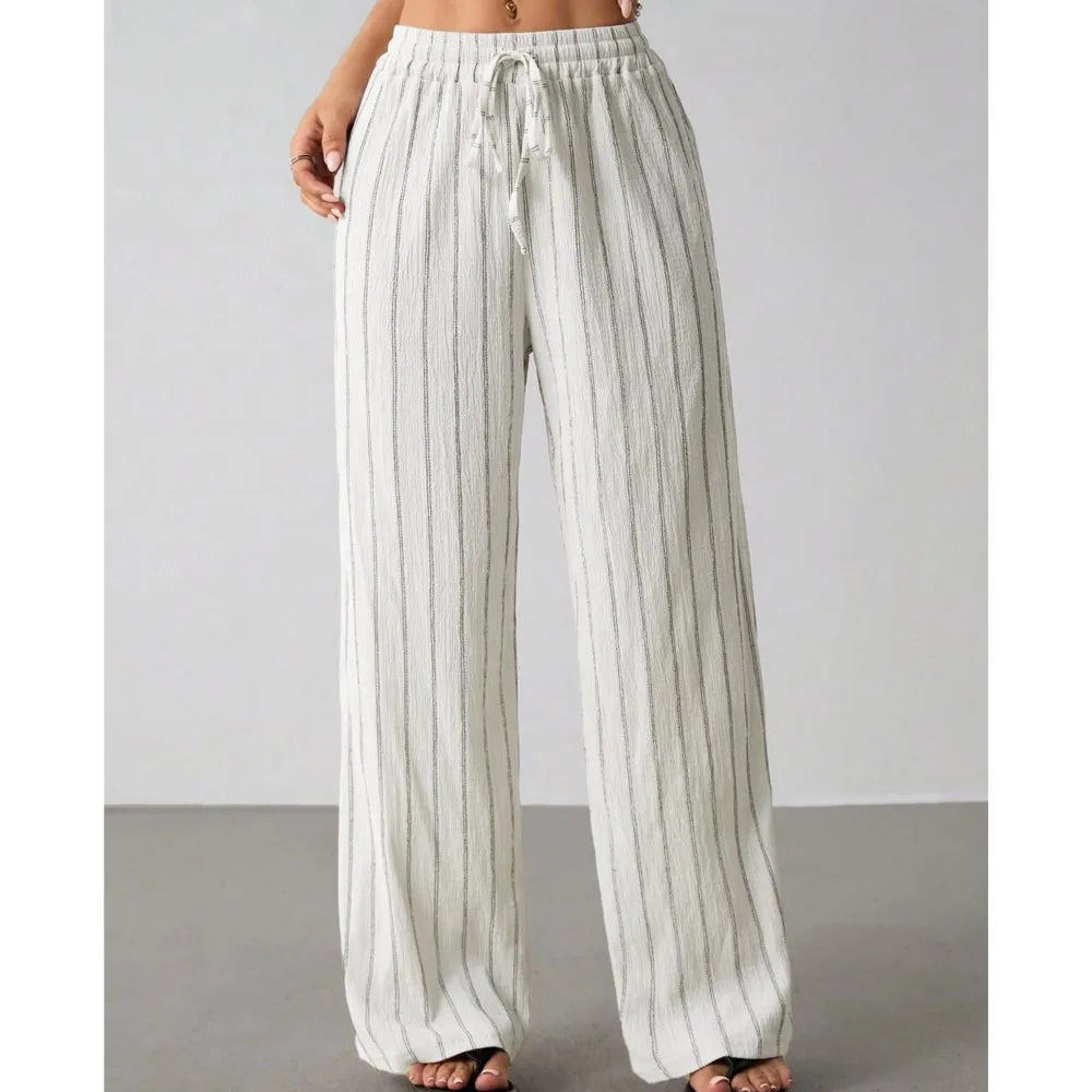 Women's Belted Striped Trousers