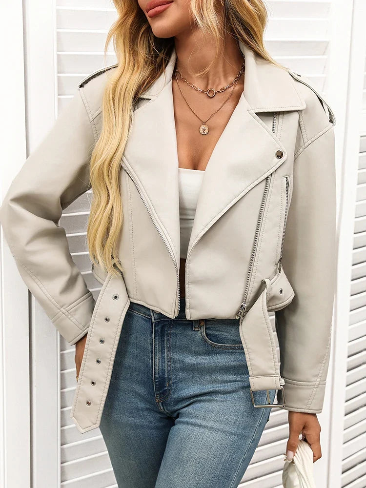 Women's Faux Leather Biker with Belt