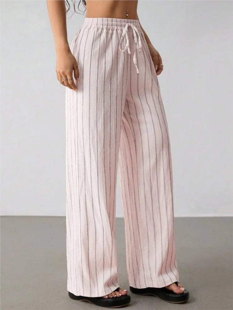 Women's Belted Striped Trousers