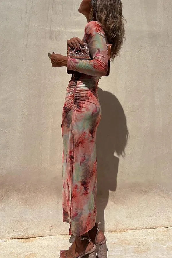 Women's Mesh Print Midi Dress