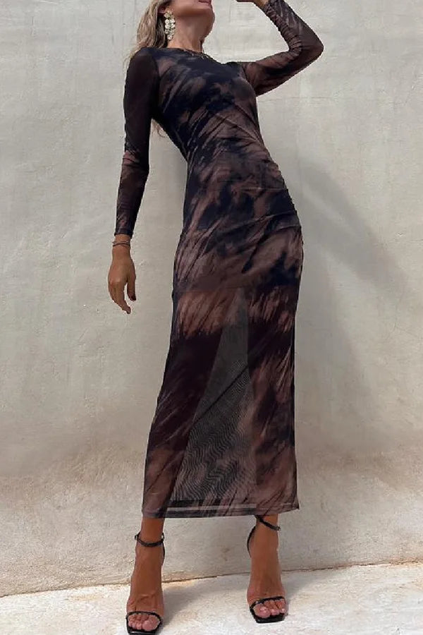 Women's Mesh Print Midi Dress