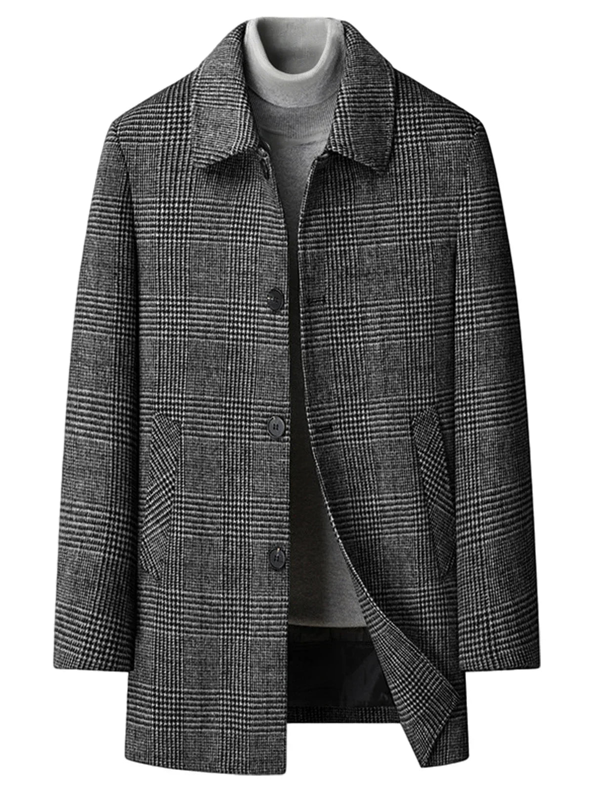 Men's Checked Wool Coat – Tailored Mid Length