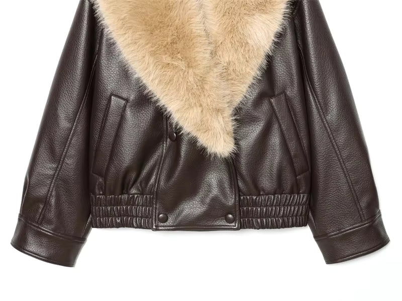Women's Faux Fur Collar Jacket – Oversized Brown Coat