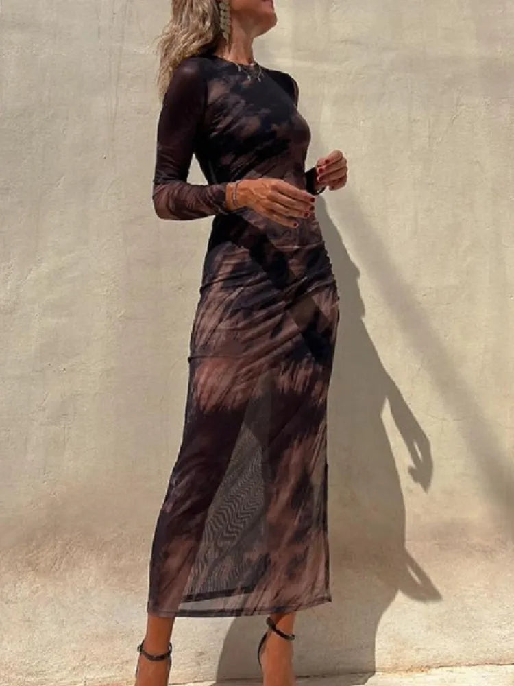 Women's Mesh Print Midi Dress