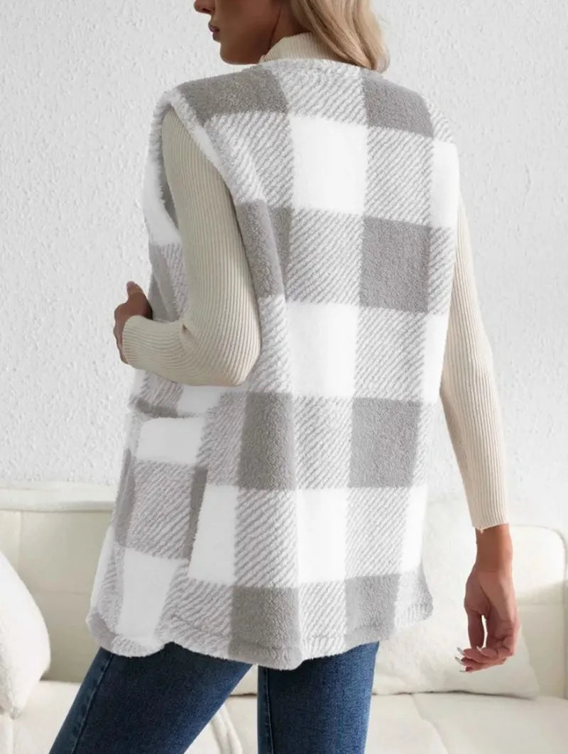 Women's Sleeveless Check Cardigan