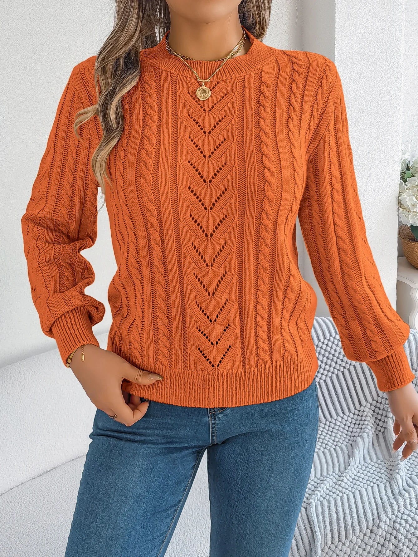 Women's Open Knit Round Neck Top