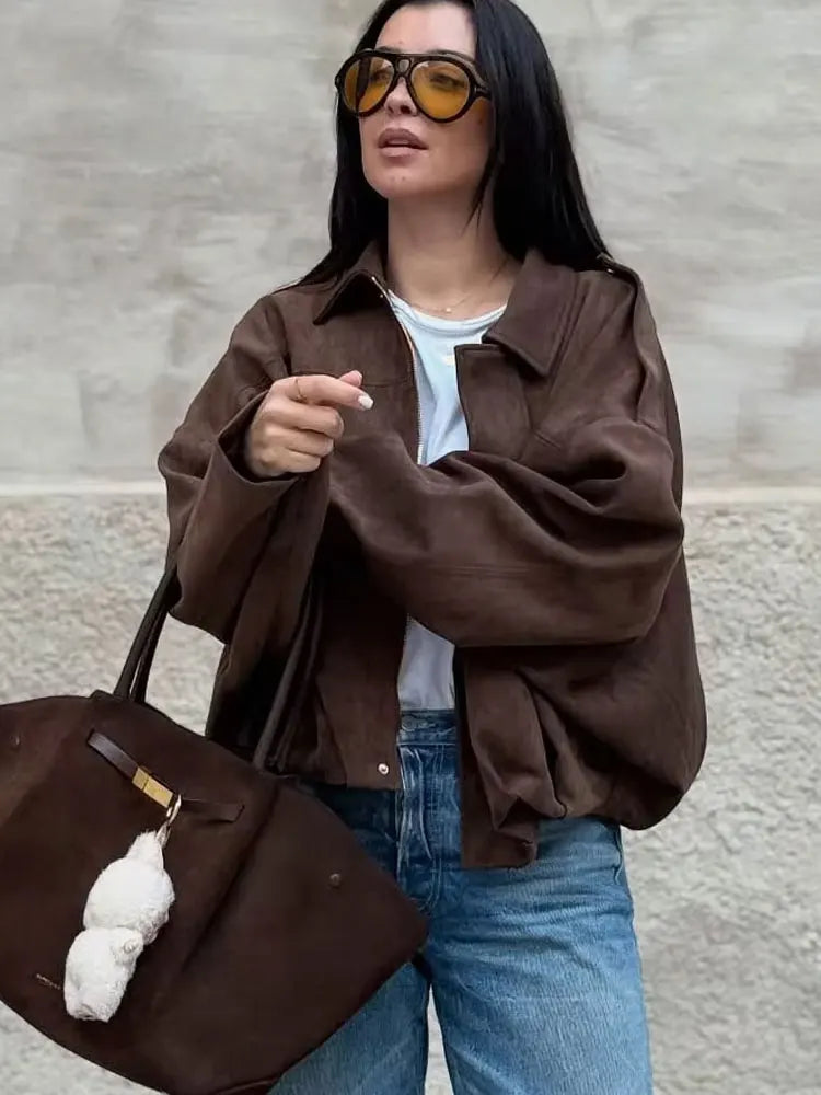 Women's Batwing Suede Texture Coat