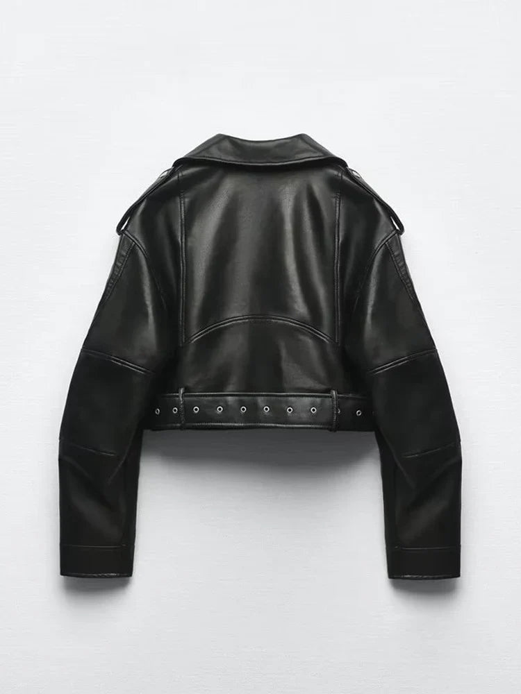 Women's Faux Leather Biker with Belt