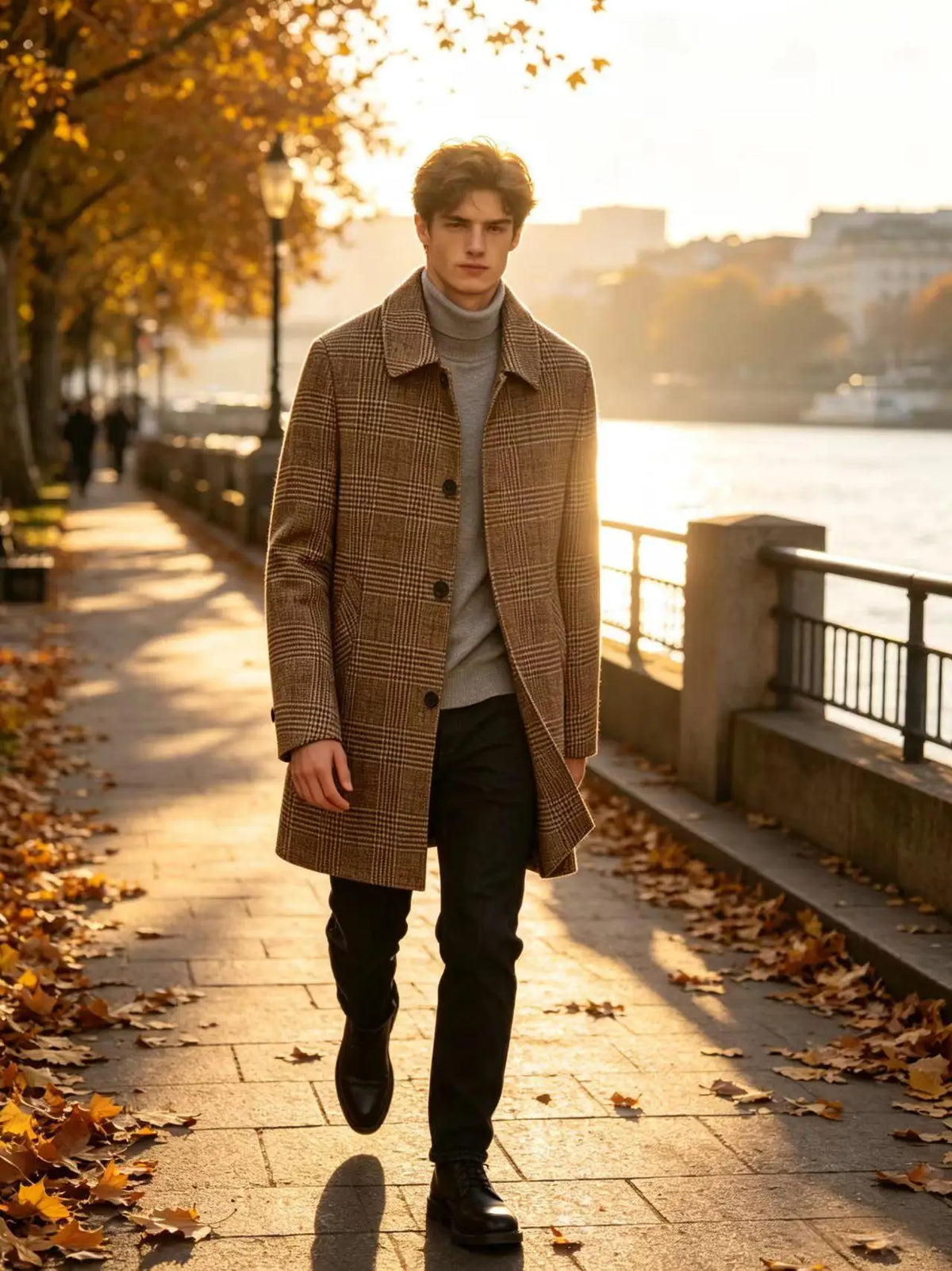 Men's Checked Wool Coat – Tailored Mid Length