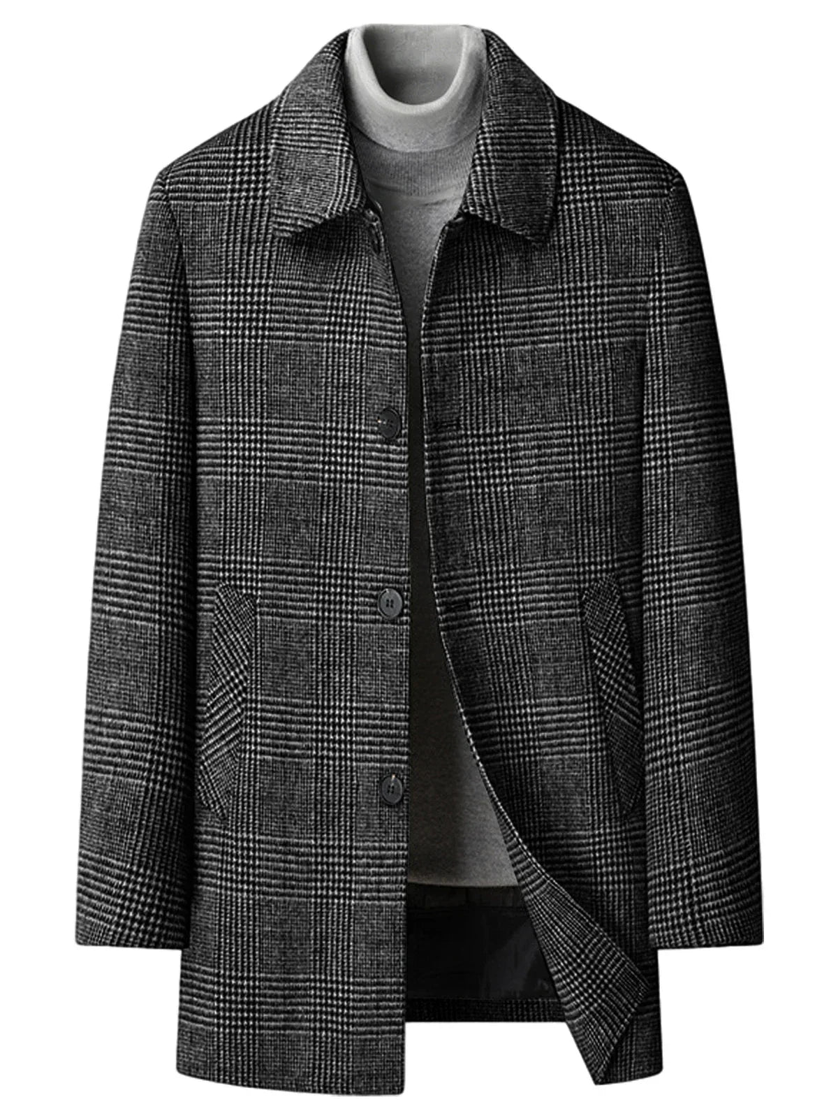 Men's Checked Wool Coat – Tailored Mid Length
