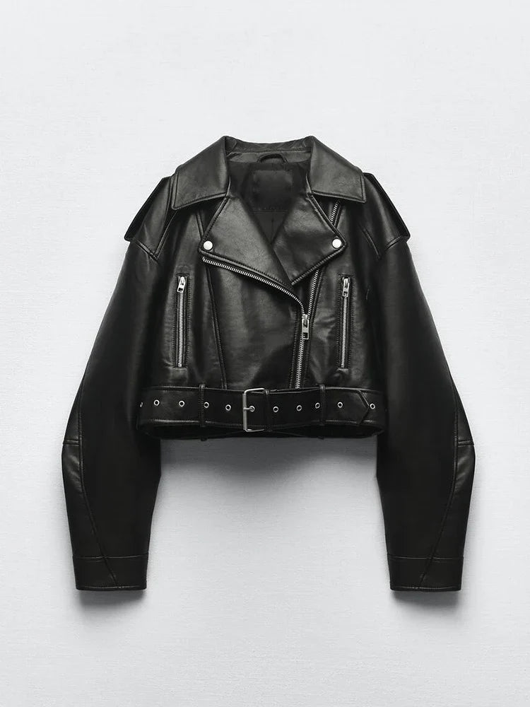 Women's Faux Leather Biker with Belt