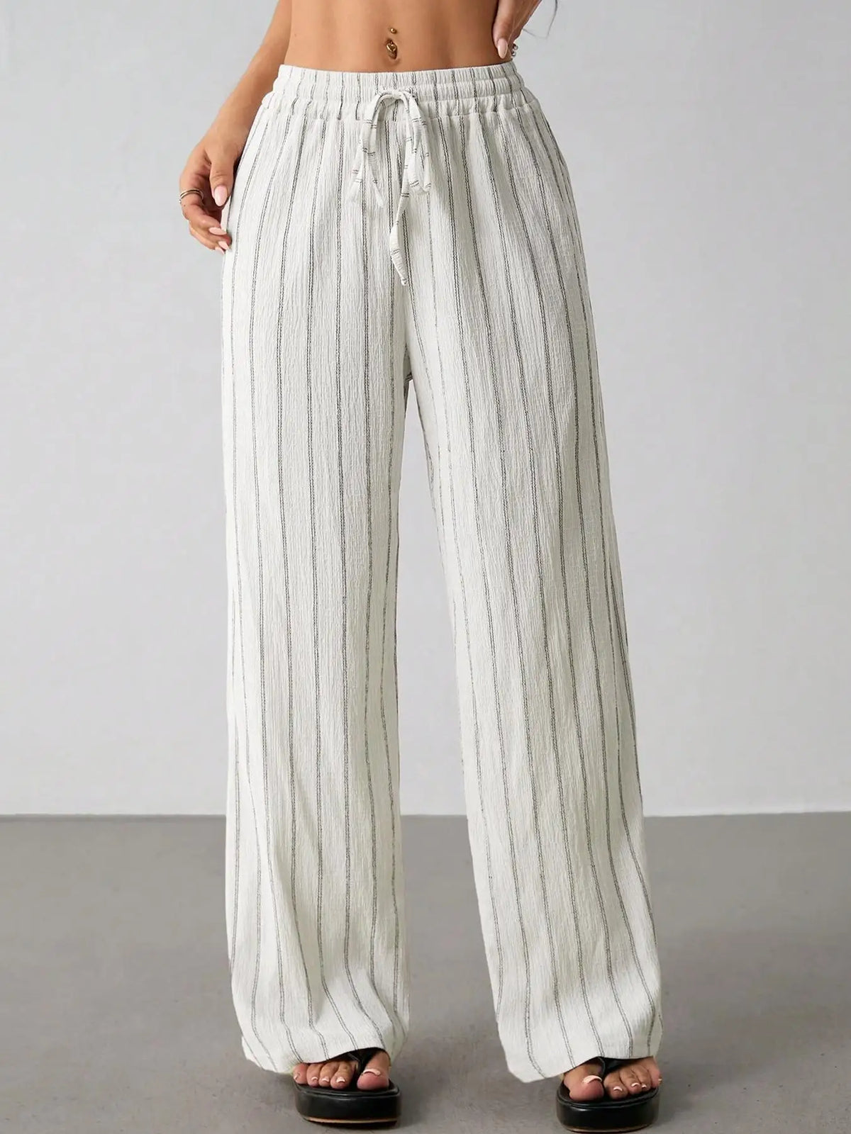 Women's Belted Striped Trousers