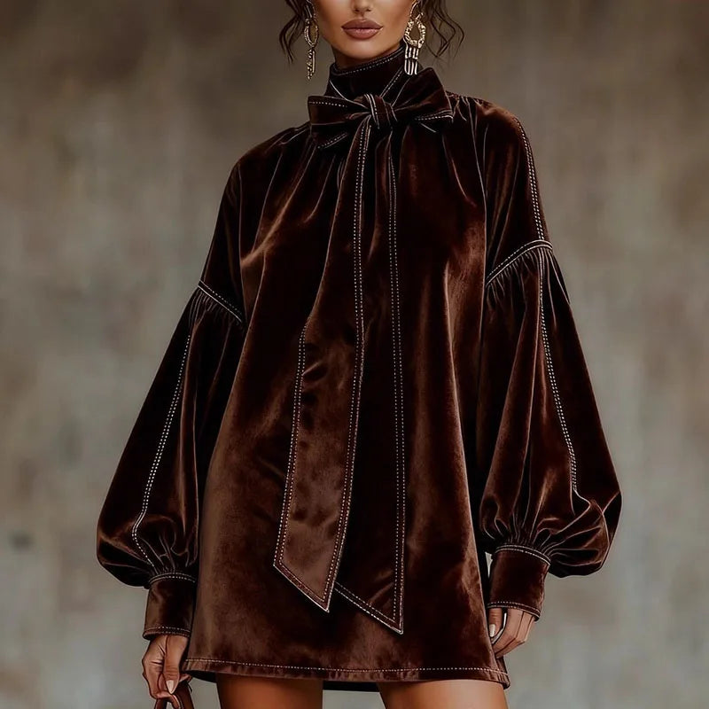 Women's Velvet Bow Mini Dress