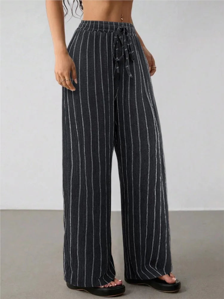 Women's Belted Striped Trousers