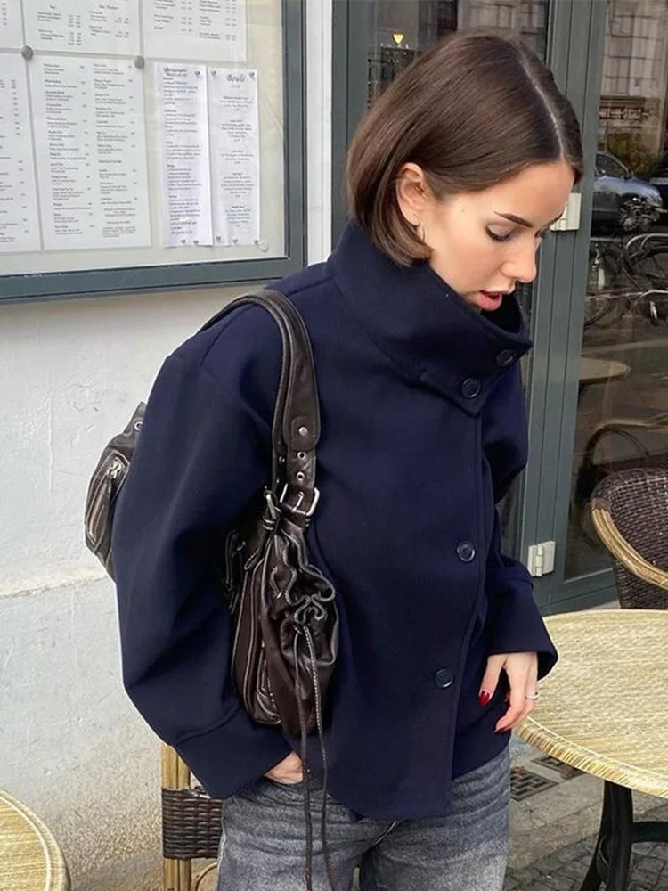 Women's Stand Collar Wool Coat