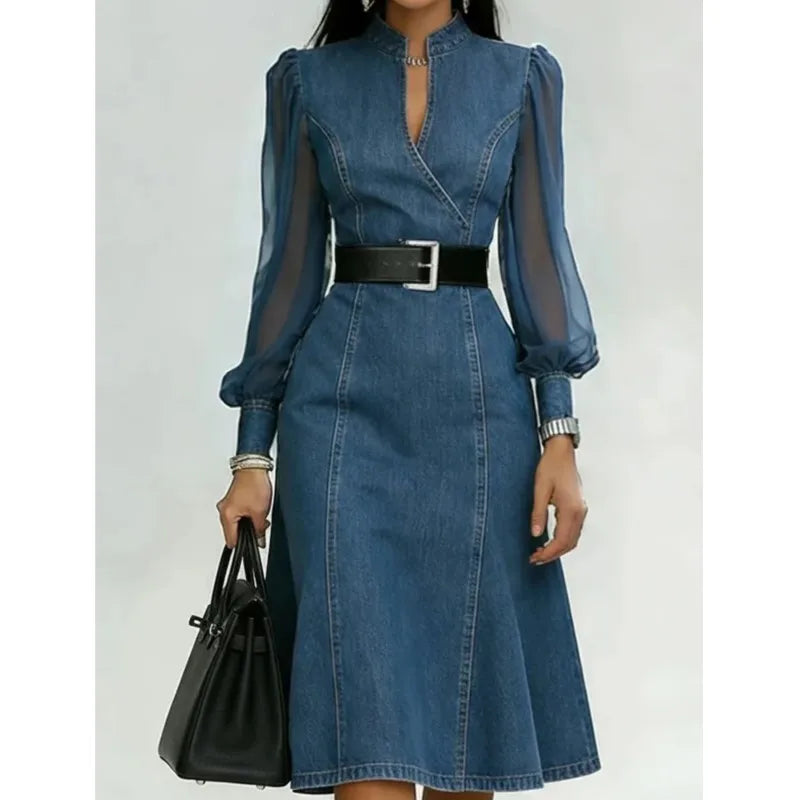 Women's Tulle Sleeve Denim Dress