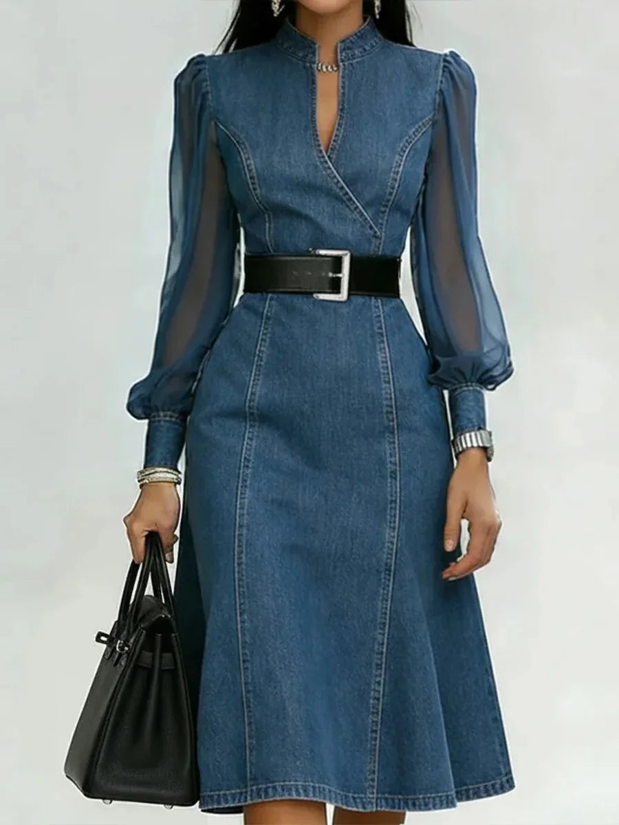 Women's Tulle Sleeve Denim Dress