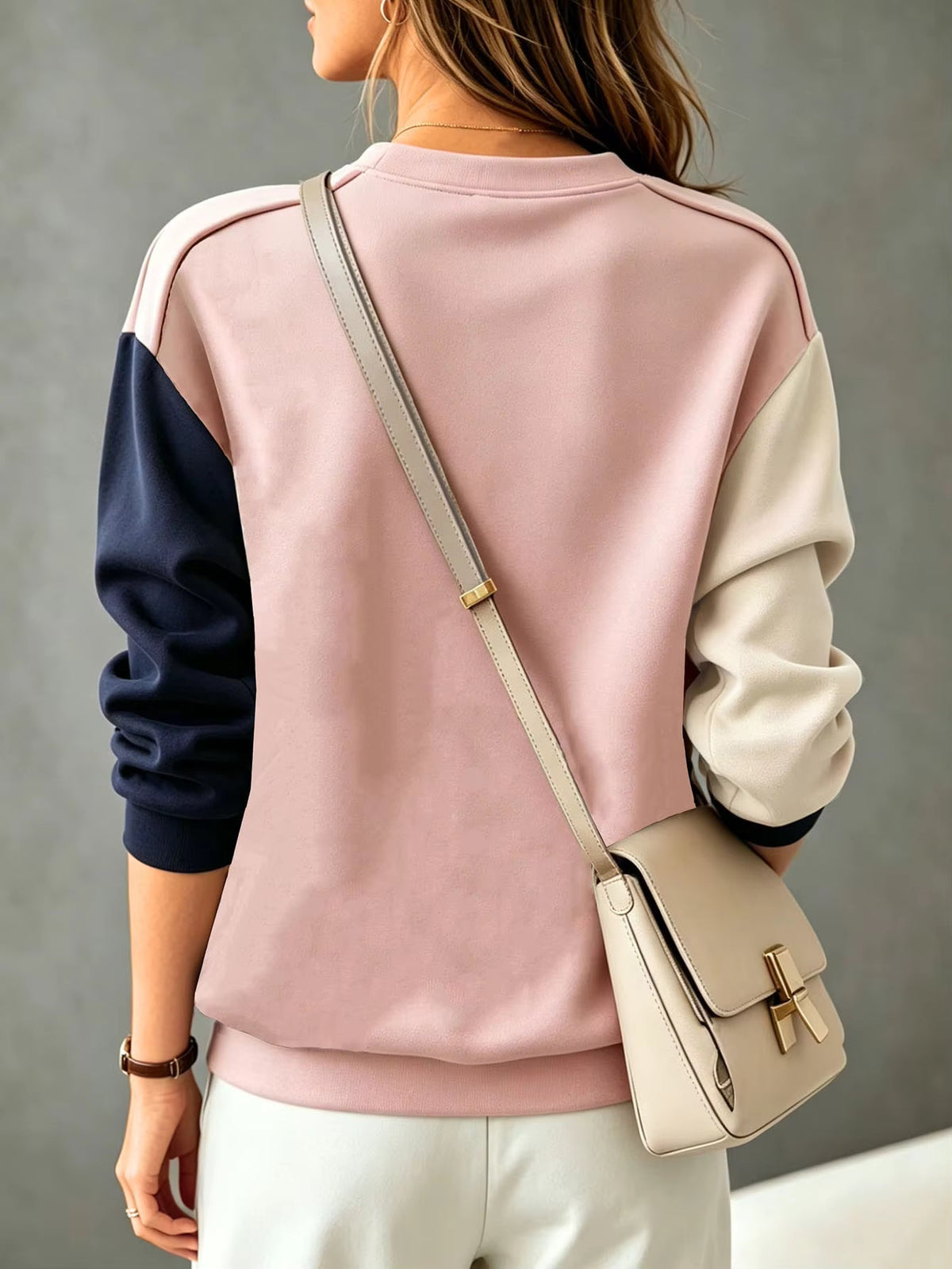 Women's Sweatshirt – Colour Block Crew Neck Sweatshirt