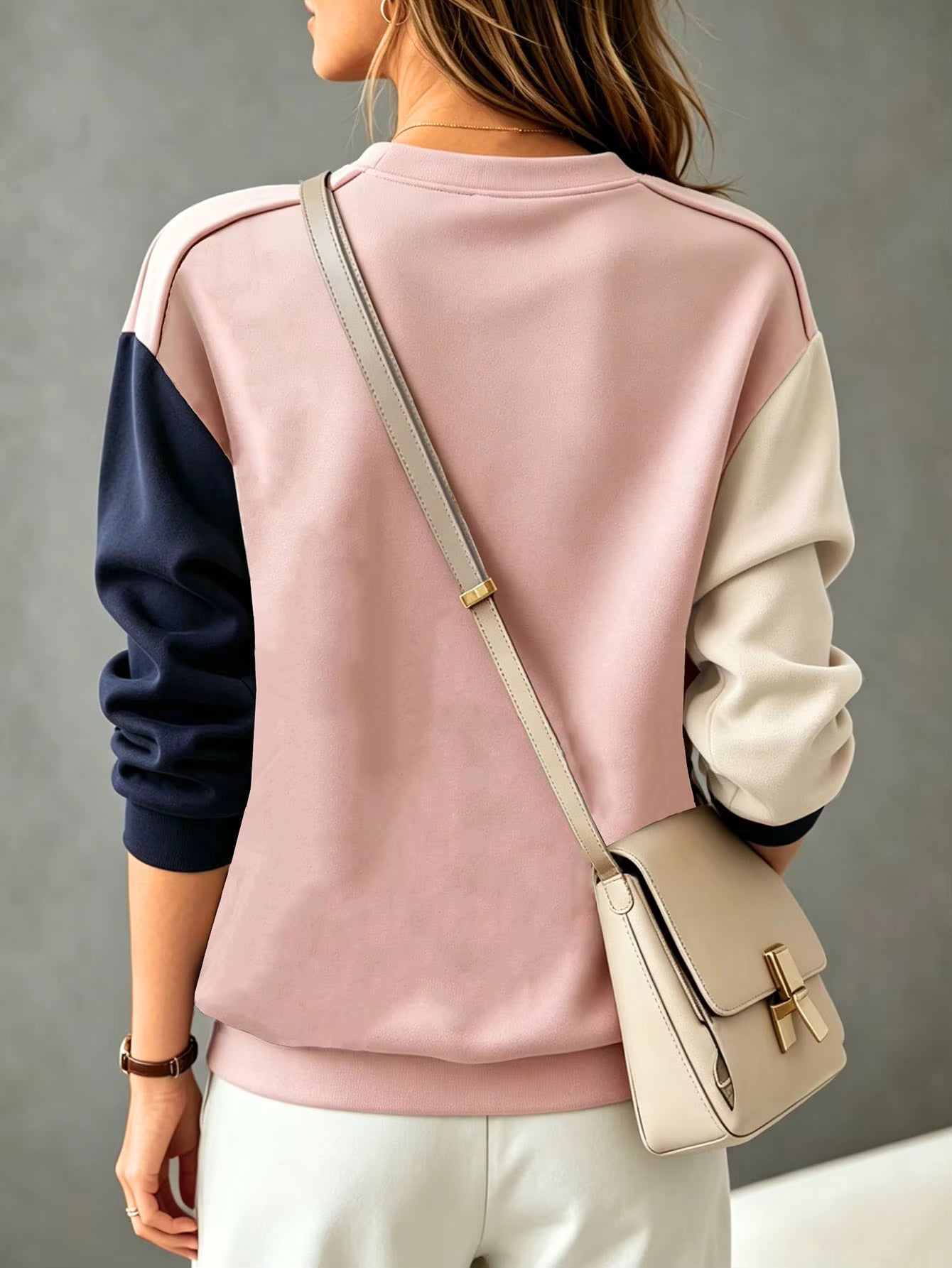 Women's Sweatshirt – Colour Block Crew Neck Sweatshirt