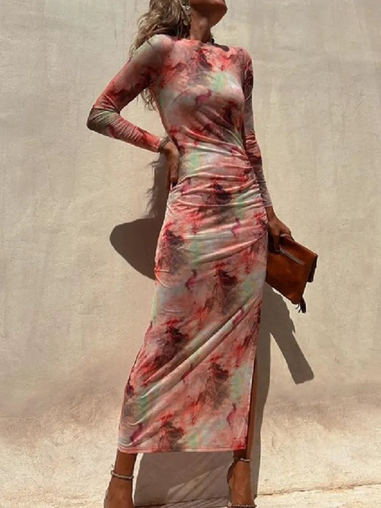 Women's Mesh Print Midi Dress