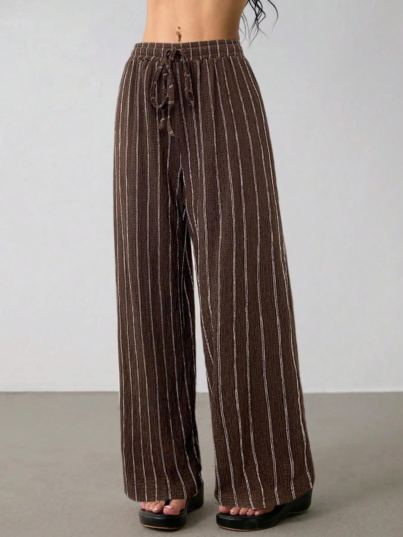Women's Belted Striped Trousers