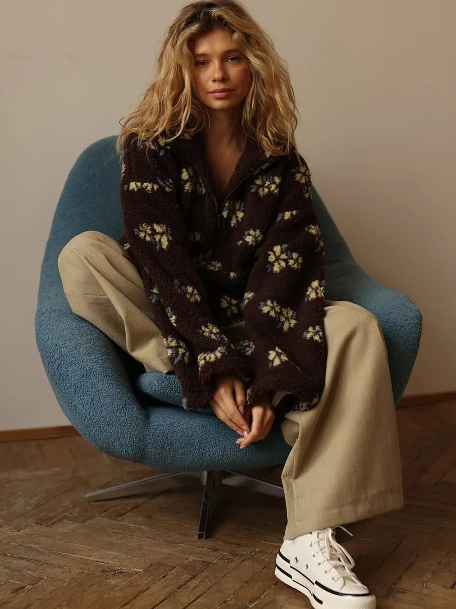 Women's Sherpa Lined Floral Pullover