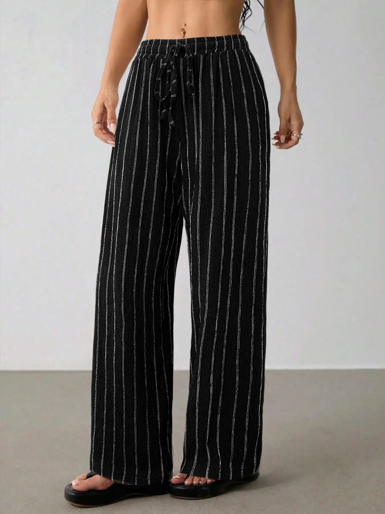 Women's Belted Striped Trousers