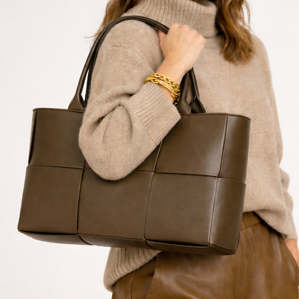 Woven Tote Bag – Plush Vegan Leather Handbag