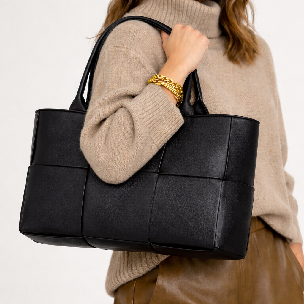 Woven Tote Bag – Plush Vegan Leather Handbag