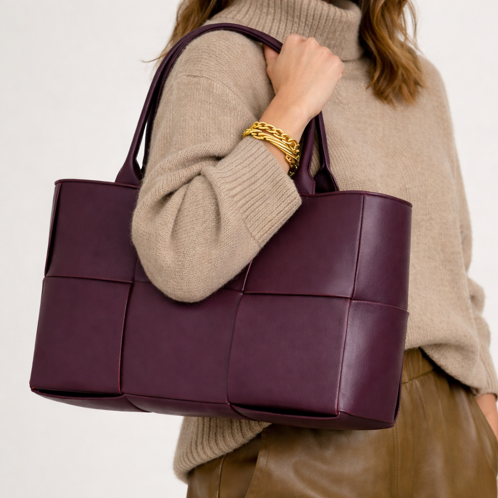 Woven Tote Bag – Plush Vegan Leather Handbag