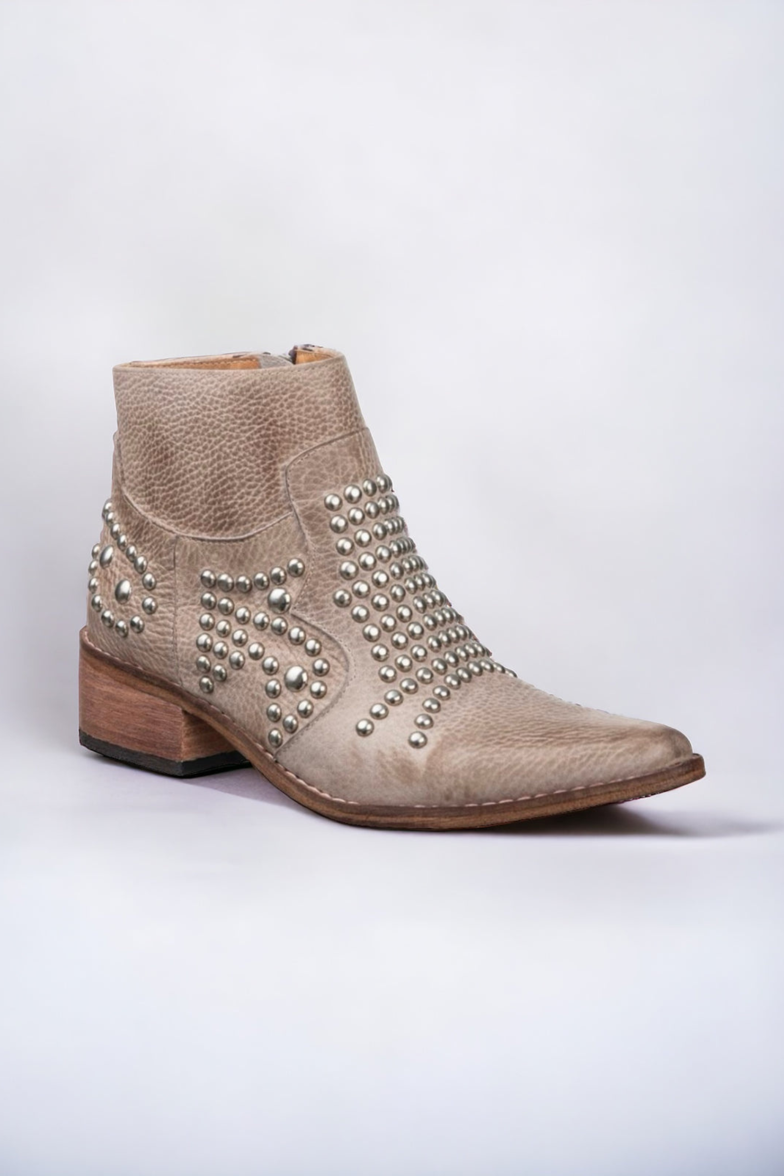 Women's Western Suede Ankle Boots with Studded Pointed Toe Design