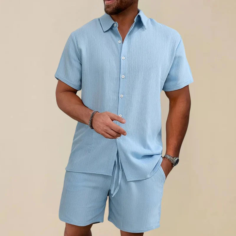 The Cervinia Men's Textured Short Sleeve Shirt and Shorts Co ord Set