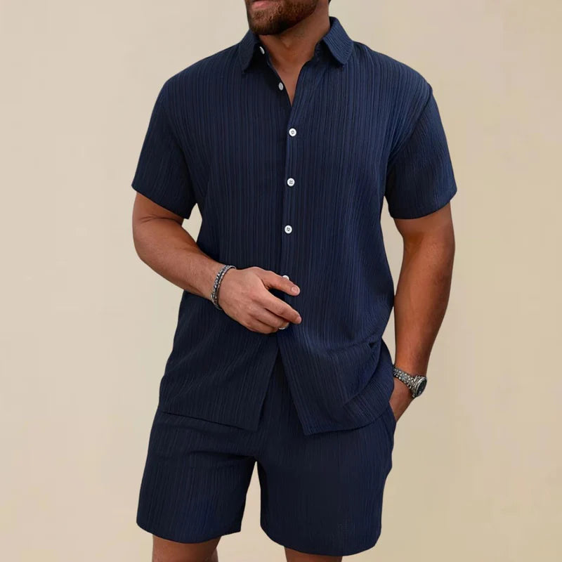The Cervinia Men's Textured Short Sleeve Shirt and Shorts Co ord Set
