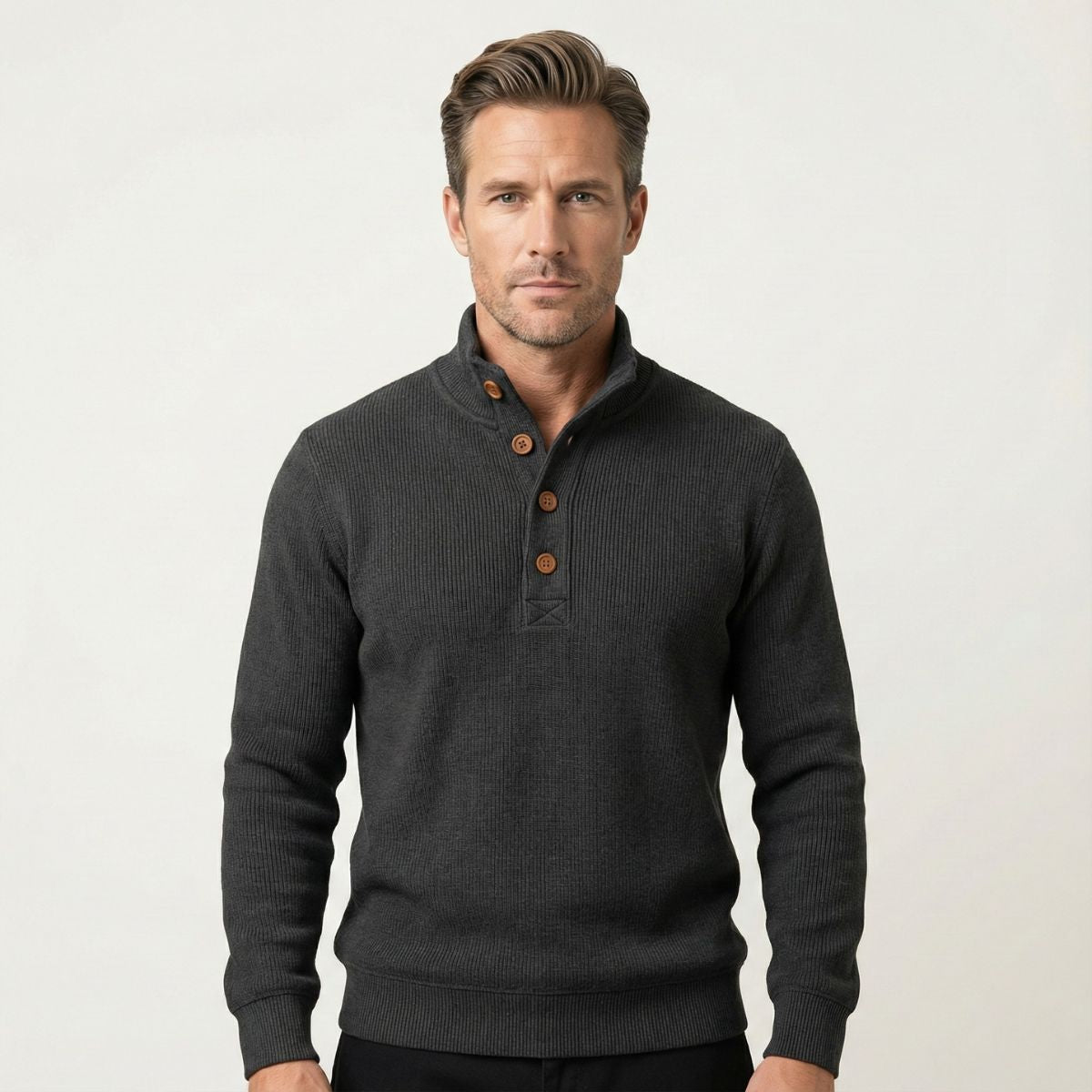 The Waldorf Men’s Gray Luxury Button Neck Knit Jumpers
