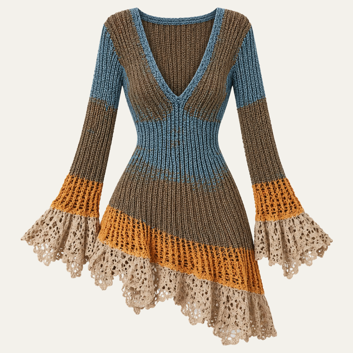 Women's Knit Dress with Flare Sleeves