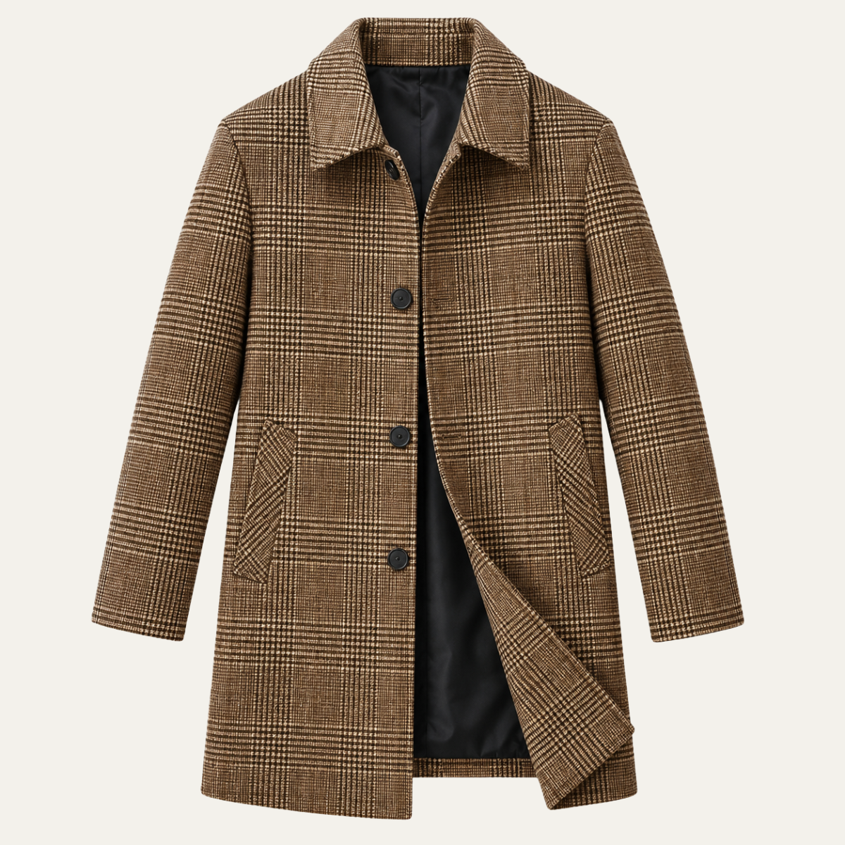 Men's Checked Wool Coat – Tailored Mid Length