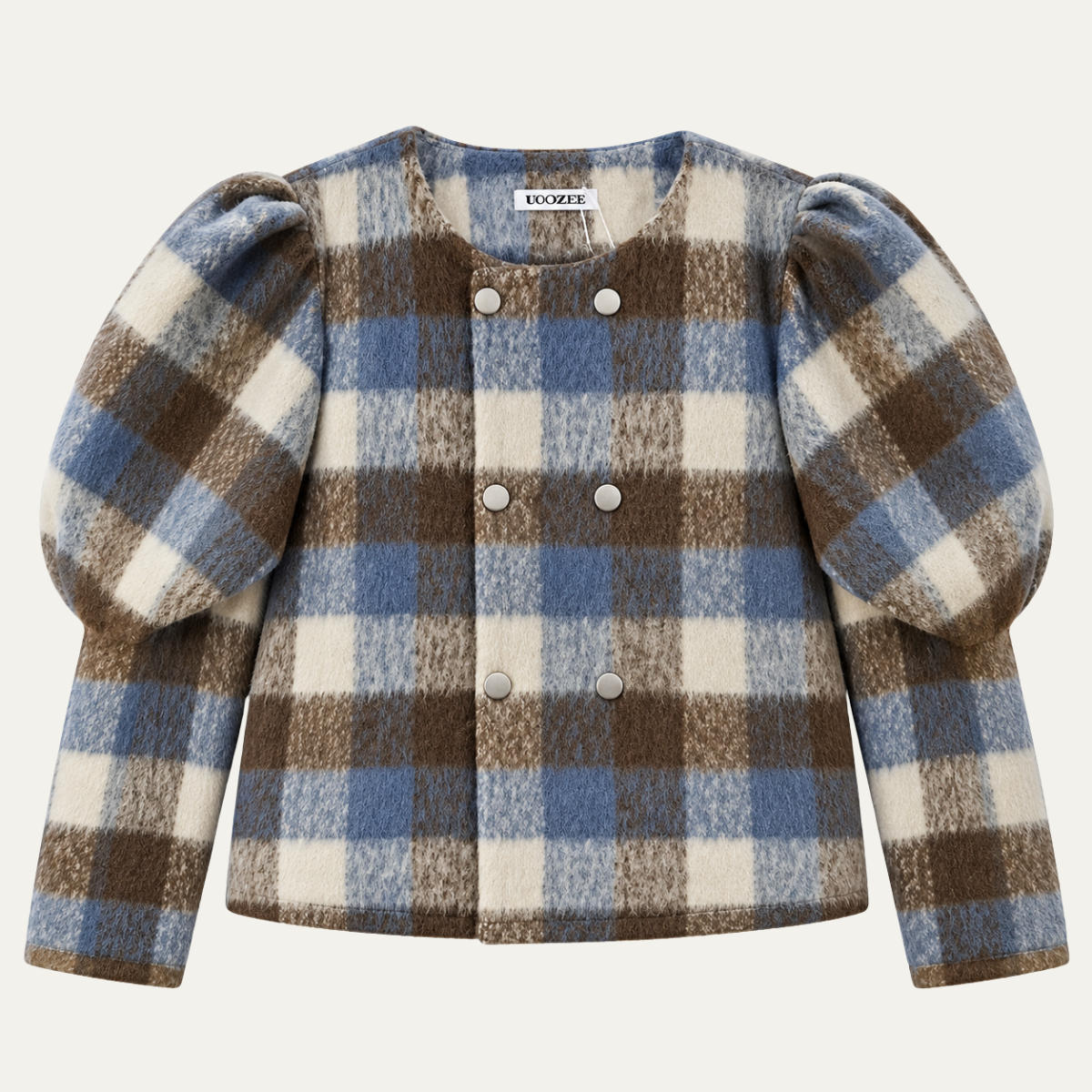 Women's Tweed Jacket – Checked Puff Sleeve Blazer