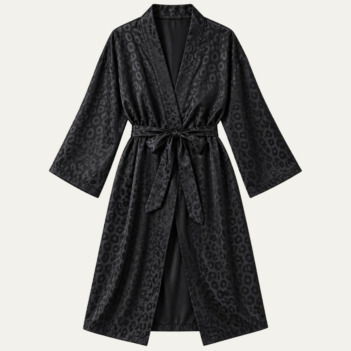 Women's Satin Dressing Gown – Leopard Print Robe with Belt