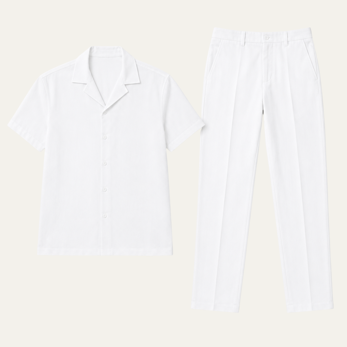 The Raleigh Men's Linen Collar Shirt & Tailored Trousers Set - White