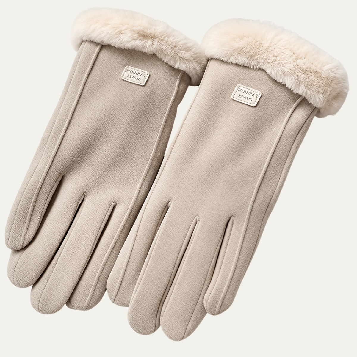 Women's Plush Lined Beige Gloves