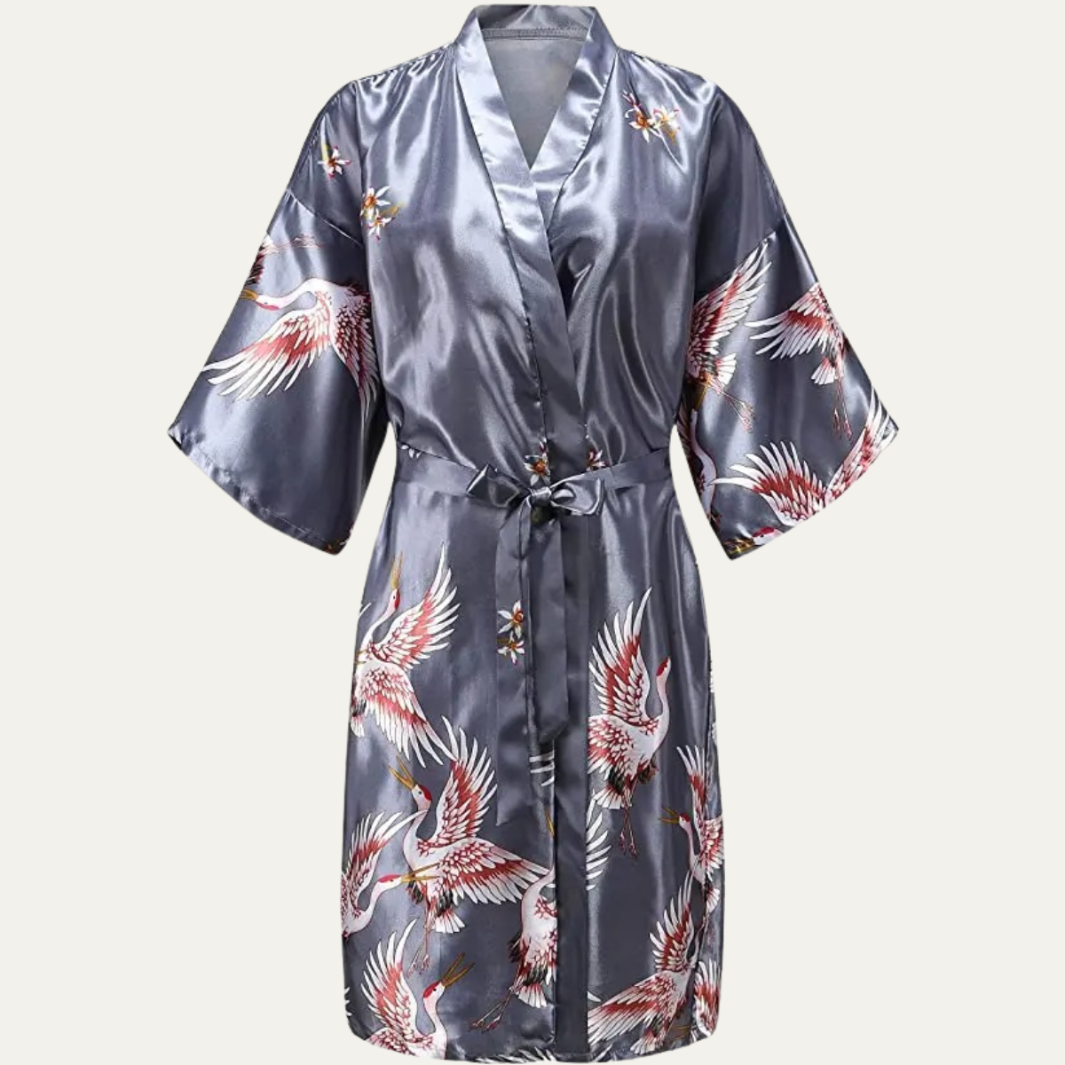 Women's Satin Dressing Gown – Floral Print Robe with Belt