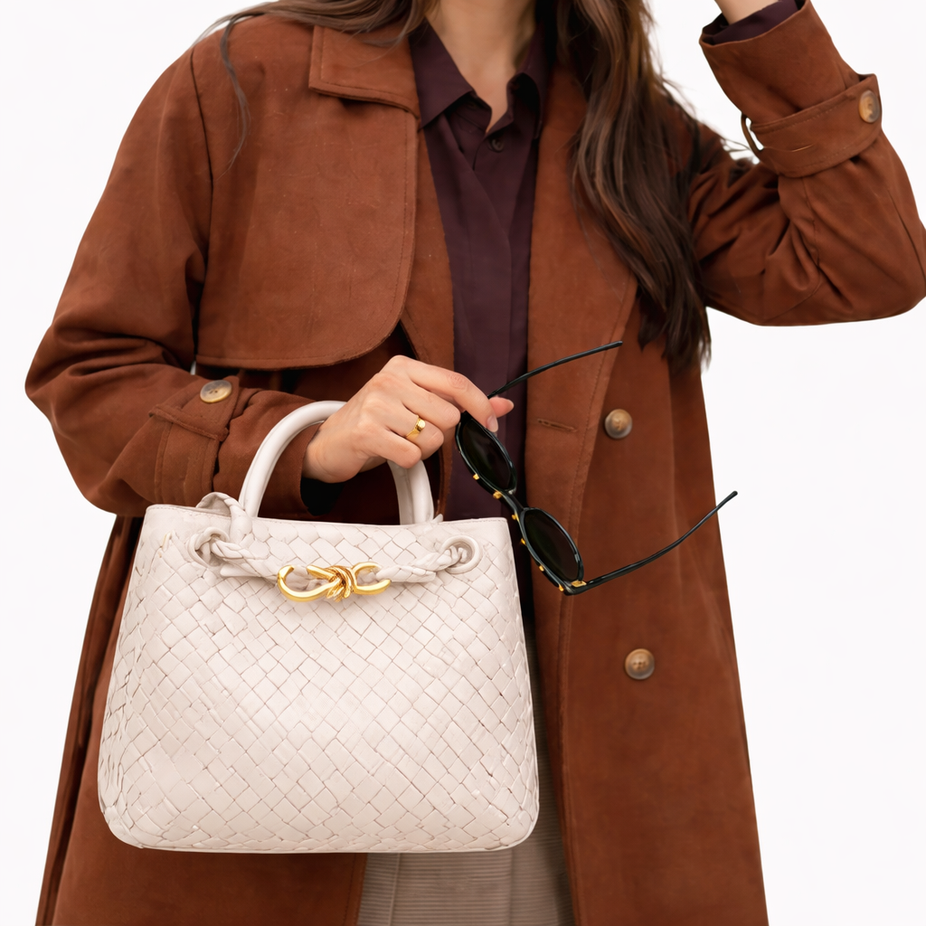 Woven Tote Bag – Soft Vegan Leather Shoulder Bag
