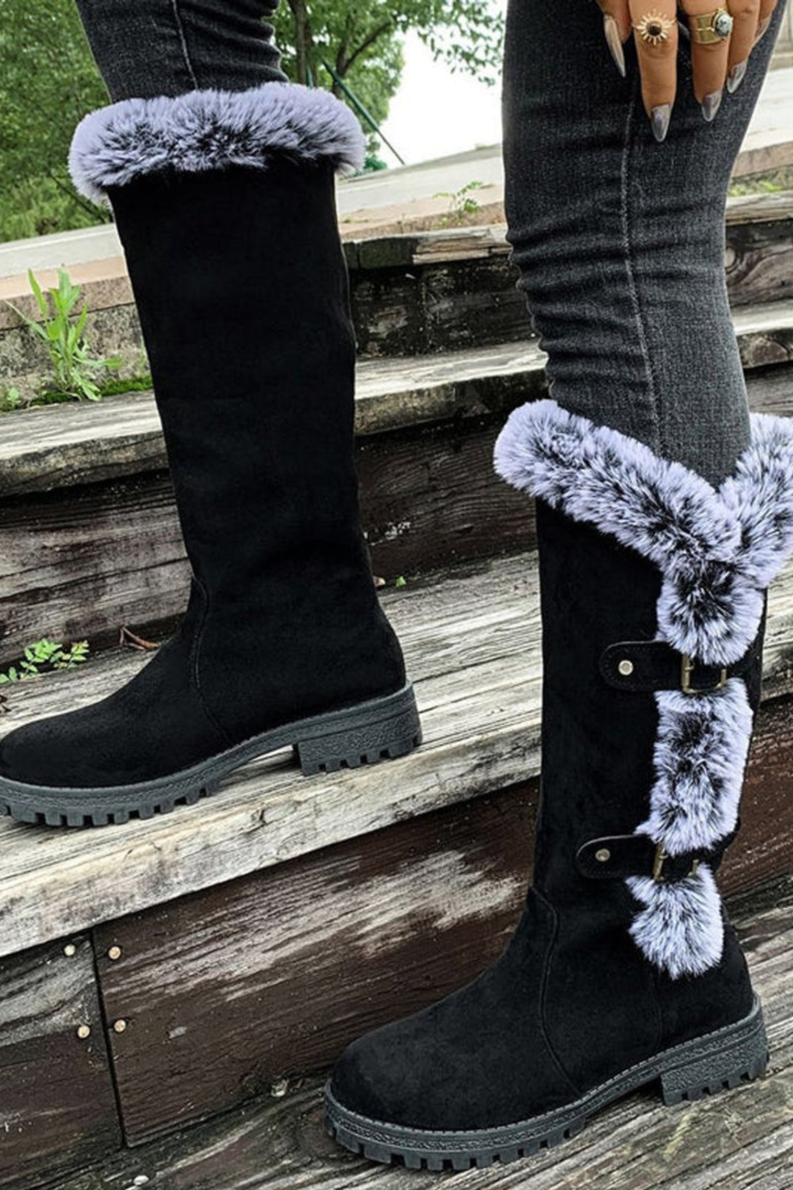 Women's Faux Suede Fur Lined Knee High Winter Boots
